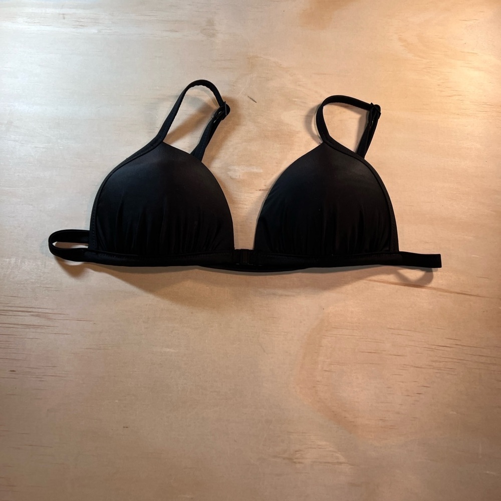 Aerie Classic Black Ruched Thin Strapped Bikini Top Sz M